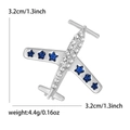 Silver airplane brooch with sparkling white rhinestones and blue star gemstones for suits - Silver with Blue Stars