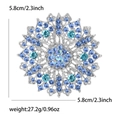 Detailed view of silver snowflake brooch with blue crystals and measurement markers - Blue (5393-BL)