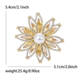 Eleganter Sonnenblumen-Brosche in Gold mit bernsteinfarbenen Kristallen und weißer Perle - KC Gold-Champagner