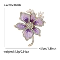 Exquisite purple enamel flower brooch with gold alloy base and sparkling rhinestones - Purple