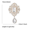 Detailed size view of retro crystal brooch with teardrop pendant and gold frame - KC Gold - Gold