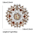 Vintage hollow crystal flower brooch in silver with amber and colorful rhinestones - Brown (5393-BR)