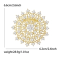 Golden sunflower brooch with rhinestones measuring 6.6cm by 6.2cm on white background - Gold