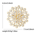 Elegant gold flower brooch with rhinestones, 6.2x7.1cm size for women suit and dress - Gold