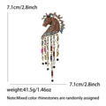 Vintage horse head brooch with colorful rhinestones and long tassel chains on white background - Antique Gold Coffee