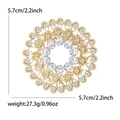 Sparkling rhinestone floral circle brooch in gold-tone metal, 2.2 inch wide for women - Gold