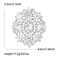 Silver vintage oval crystal brooch with layered floral rhinestone design for women - Silver