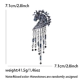 Vintage seahorse brooch with blue purple rhinestones and long tassel fringe chains - Antique Silver Blue