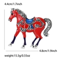 Detail view of horse brooch with red enamel and blue saddle showing exact dimensions - Antique Silver Hook Red Horse (5479-RD) / Red