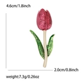 Elegant tulip brooch with red rhinestones and green enamel leaf, size dimensions shown - Red