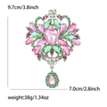 Detailed dimensions of the vintage floral crystal brooch in pink and green gems - Light Pink + Fruit Green (0084)