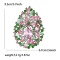 Detailed dimensions of pink and green crystal glass brooch measuring 9.3x6.7cm - Light Pink + Fruit Green (0083)