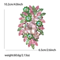 Detailed size view of pink and green crystal flower brooch with 10.2x6.5cm dimensions - Light Pink + Fruit Green (0078)