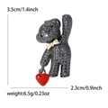 Sparkling black rhinestone bear brooch with red heart charm and size dimensions - Gun Black