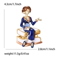 Fashionable teacher brooch with blue enamel and book detail, 4.3cm x 2.8cm size - Blue