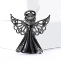 Macro detail of gunmetal angel brooch with black enamel inlay and sparkling crystals - Black