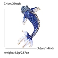 Detailed size view of a blue enamel carp brooch with dimensions 7.4cm x 3.6cm - Blue