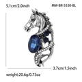 Detail view of horse head brooch with blue faceted stone and size dimensions in inches - Antique Silver Blue Style (MM-BR-5530-BL)