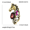 Detailed macro of vintage horse brooch with enamel, red gemstone and white rhinestones - Antique Gold Purple Style (MM-BR-5530-PU)