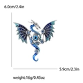 Broche dragón mecánico en esmalte azul con detalles de engranajes y strass, 6,0cm x 5,9cm - Azul