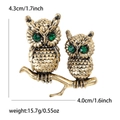 Vintage gold owl brooch with green rhinestone eyes and detailed feather engraving for women - Antique Gold