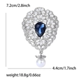 Spilla vintage in argento con pendente in vetro blu navy, cristalli e perla bianca - Argento (Pietra Blu Scuro)