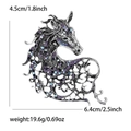 Vintage Silber Einhorn-Pferdebrosche mit lila und AB-Kristallen und Cutout-Mustern - Antiksilber-Blauer Strass