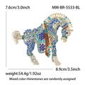 Elegante broche de caballo con diamantes de imitación de colores en metal dorado - Forma de Caballo (5533-BL) / Dorado-Azul