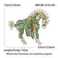 Lujoso broche de caballo dorado con diamantes de colores, detalles de 7,6 cm por 8,9 cm - Forma de Caballo (5533-GN) / Oro-Verde