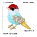 Kleurrijke vogelspeld met emaille veren en strassteentjes in vergulde legering - Blauwe Stijl (MM-BR-5543-BL)
