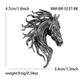 Creative horse head alloy brooch in gun-black finish measuring 4.7cm by 3.4cm - Black