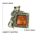 Vintage gold cat brooch with amber gemstone and rhinestones for women blazer accessory - Antique Bronze