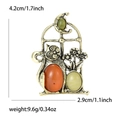 Vintage gold cat brooch with orange gemstone and rhinestone moon for elegant suits - Antique Bronze