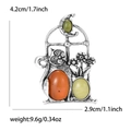 Silver retro cat brooch with colorful gemstones and moon design for women's suits - Antique Silver