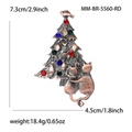 Vintage Christmas tree cat brooch with colorful rhinestones in bronze alloy finish - Bronze Red Style (MM-BR-5560-RD)