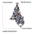 Vintage silver Christmas tree brooch with colorful rhinestones and two cats motif - Vintage Gray Style (MM-BR-5560-GY)