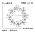Detaillierte Maße und Gewicht der silbernen Strass-Blumenkranz-Brosche für Damen - Weiß K Plating Weiß (MM-BR-5589-WH)