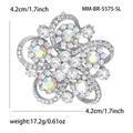 Detail shot of rhinestone flower brooch showing 4.2cm size and 17.2g weight measurement - Silver