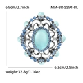 Vue détaillée montrant les dimensions de broche baroque vintage avec opale bleue et strass - Argent Antique-Bleu (MM-BR-5591-BL)
