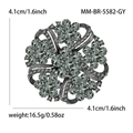 Detailansicht der dunkelgrauen Strass-Blumenbrosche mit Maßen 4,1cm und Gewicht 16,5g - Waffenschwarz Grau