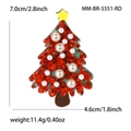 Broche de árbol de Navidad con lentejuelas rojas, perlas y estrella amarilla - Rojo