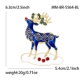 Elegante spilla a forma di renna natalizia in smalto blu scuro con corna dorate e agrifoglio - Blu (MM-BR-5564)