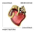Cartoon alloy cat on red heart brooch with gold foil accents and size markers - Gold (GD-5559)