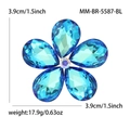 Details der blauen Kristall-Blumenbrosche mit Strasssteinen und Größenabmessungen - Blau