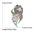 Broche fleur en cristal rose et vert en alliage d'argent, 9,4 cm, style vintage chic - Rose Clair + Vert Fruit (0957)