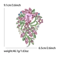 Broche florale en cristal rose et vert avec pierre centrale en verre en forme de larme - Rose Clair + Vert Fruit (0959)