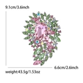 Broche en verre de cristal rose et vert avec base argentée et strass brillants - Rose Clair + Vert Fruit (0960)