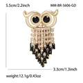 Elegante broche de búho dorado con cristales brillantes y sofisticados flecos colgantes - Dorado-5606-GD