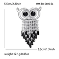 Broche de búho creativo en plata con diamantes de imitación blancos y ojos de gema negra - Plateado-5606-SL