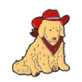 Cute golden retriever puppy enamel pin with red cowboy hat and bandana accessory - Cowboy Golden Retriever Style (QHXZ4181)